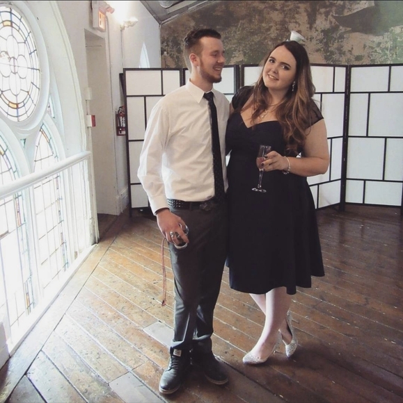 Navy Blue mesh back torrid dress a line midi length - Picture 3 of 3